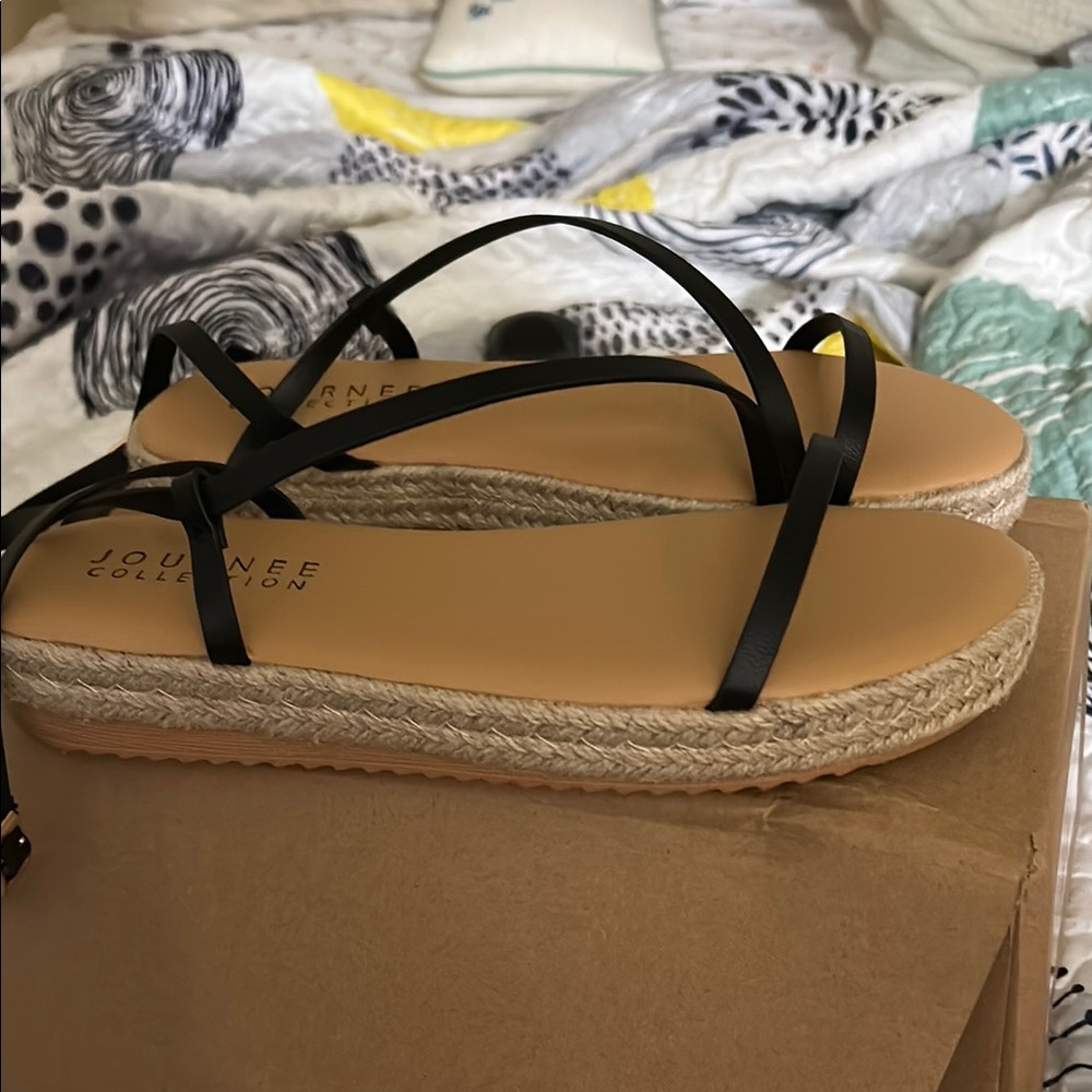 Journee Collection Black and Tan Espadrilles with Durable Soles